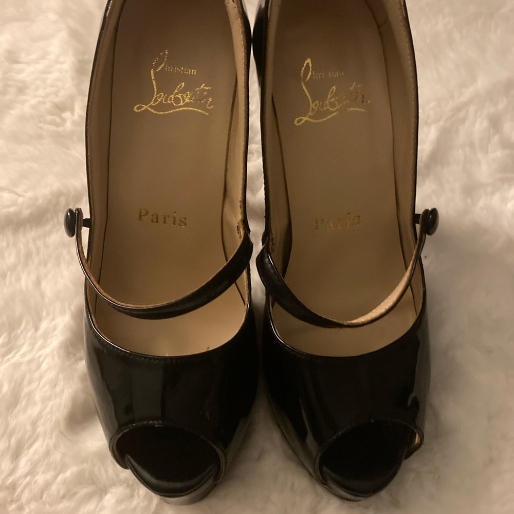 Black patent leather  open toe mary Jane Christian loubitons